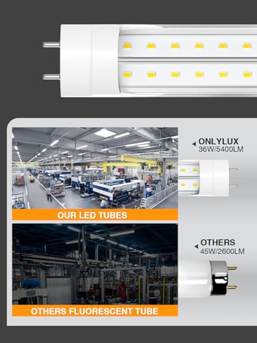 ONLYLUX T8 Led Bulbs 4 Foot 6500K 36W 5400LM 20 Pack