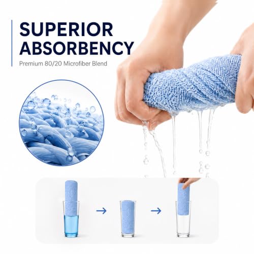 Veco Microfiber Cleaning Cloth Roll with Holder 80 PCS, 12" x 12" Blue - color: Blue-st