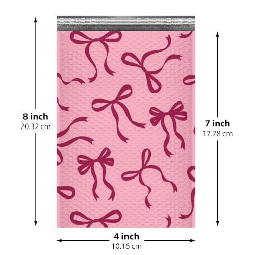 Pink Bow Bubble Mailers 4x8, Designer Padded Envelopes #000, 500 Pack Bulk - color: Pink Bow, size: 4"x8" / 500 Pack