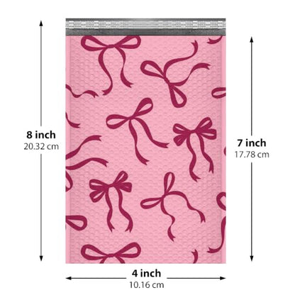 Pink Bow Bubble Mailers 4x8, Designer Padded Envelopes #000, 500 Pack Bulk - color: Pink Bow, size: 4"x8" / 500 Pack