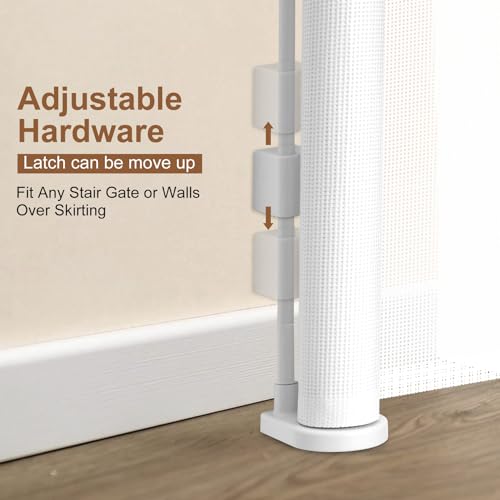 Miumoon 200 inch Reinforced Retractable Baby Gates 37 inch Tall - color: White, size: 37" Tall x 200" Wide