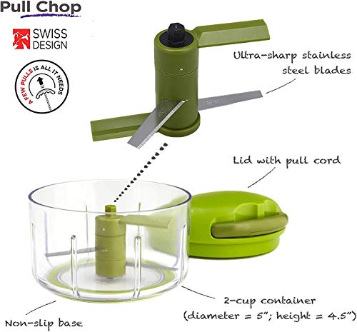 Kuhn Rikon Pull Chop, Vegetable Chopper with Stainless Steel Blades, Food Chopper with Non-Slip Base, Easy to Use Fruit Cutter and Onion Chopper, Essential Kitchen Accessories 650ml - size: 3-Cup