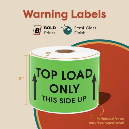 3" X 5" Top Load Only This Side Up Shipping Stickers (500 Stickers, 1 Roll) - color: Green (Top Load Only)