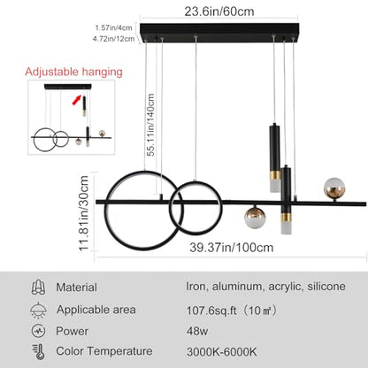 Siittoo Modern Linear Chandelier, Dimmable LED Pendant Light with Remote - color: Black Gold-Linear-48W