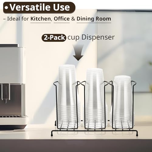 Maxdot 2 Pcs 3 Section Coffee Cup Organizers 14.2 x 8.5 x 5 Inch Wire Rack Coffee Cup and Lid Holder Black Iron Lid Dispenser Countertops Station Organizer for Kitchen Storage Essentials - size: 14.2 x 8.5 x 5 Inch