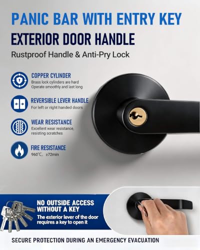 31.5" Panic Exit Device with Keyed Lever, 304 Stainless Steel, Black - color: Black