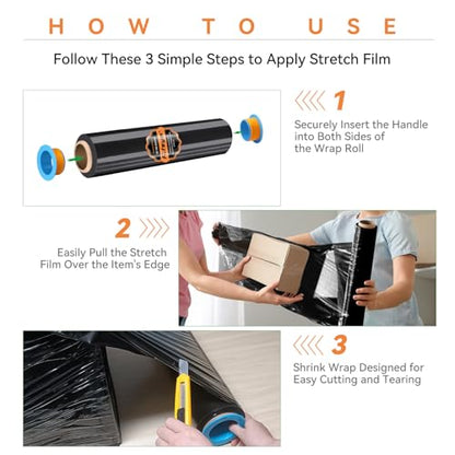 Black Plastic Stretch/Shrink Wrap Roll 18" x 1500' 4 Rolls - style: 4Rolls-18inch-Black