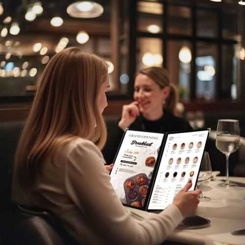 Goodsmart 12 Packs Cafe-Style Menu Covers, 2Pages/4Views Standard 8.5''x 14”Menu Holders, Durable Double-Stitched Edges, Crystal Clear Vinyl Protection, Easy-Insert Design Ideal for Restaurants(12PCS)