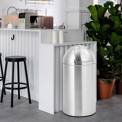 Heay Duty Stainless Steel Tall Trash Can with Push Lid – Commercial Outdoor Garbage Bin – Fingerprint-Proof, Removable Inner Metal Bucket – Ideal for Public Spaces – 18.5 Gallon (70L) – - size: Large