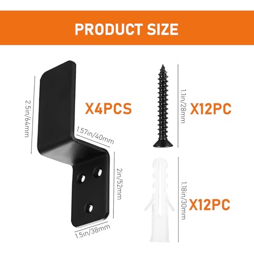 1.5x2.5 Door Barricade Brackets, 4 Pcs Drop Open Bar Security Door Barricade, Heavy Duty Z-Shape Black Bar Security Door Lock Brackets Fits 1.5x2.5 Boards, Home, Barn, Gate, Shed, Garage Security - color: Type Z