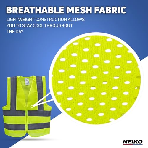 Neiko High Visibility Safety Vest, ANSI Class 2, No Pocket - color: Yellow, size: 6X-Large, style: Mesh