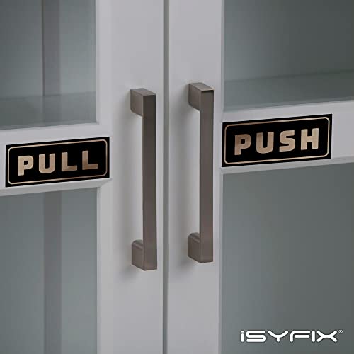 iSYFIX Push Pull Stickers Sign, 5x2 Inch, 2 Pack, Brushed Gold/Black - color: Brushed Gold / Black, size: Horizontal 2x5