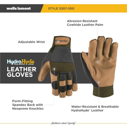 Wells Lamont Men's Leather Palm Work Gloves – HydraHyde Water-Resistant Leather, Flexible Spandex Back, Adjustable Closure - color: Sunbaked, size: Medium