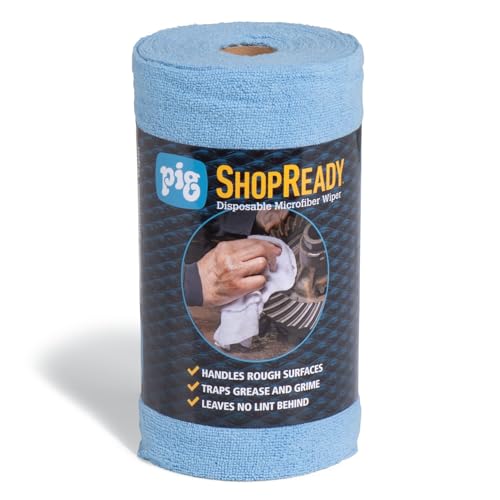 PIG ShopReady Microfiber Wipers| Durable Low-Lint Microfiber Rags | 50 per Roll | 12" W x 12" L | Blue | PM50821-BL - color: Blue