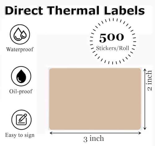 3" x 2" Thermal Labels Stickers Brown, Thermal Printer Shipping Stickers, Multipurpose Inventory Self-Adhesive Direct Thermal Label for Small Business (500 Labels/Roll) - style: 3" x 2"-Brown-500PCS