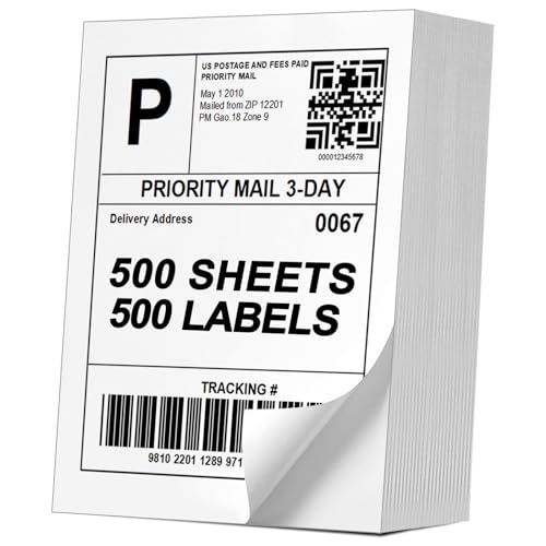 (500 Pcs/500 Sheets) A4 Full Sheet Self Adhesive Shipping Labels for Laser & Inkjet Printers, 8.5" x 11" Shipping Mailing Labels - color: Full Sheet - 500 Labels