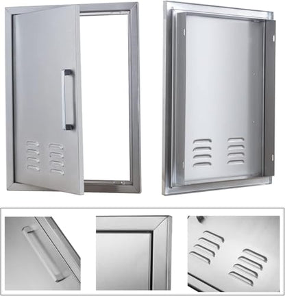 Outdoor Kitchen Doors, 20x27 Inch 304 Stainless Steel BBQ Access Door with Vent, Double Steel Doors for Outdoor Grill Island - size: 20W x 27H- Left