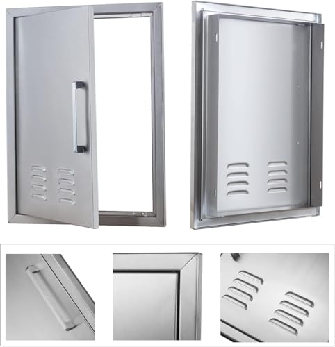Outdoor Kitchen Doors, 17x23 Inch 304 Stainless Steel BBQ Access Door with Vent, Double Steel Doors for Outdoor Grill Island - size: 17W x 23H- Left