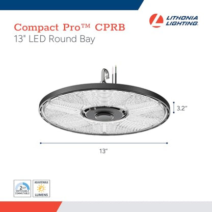 Lithonia Lighting Compact Pro Round LED High Bay Light, Ceiling Lighting Fixture, Adjustable 12000/15000/18000 Lumens, Selectable 4000K/5000K, UVOLT 120–347V, Black (CPRB ALO13 UVOLT SWW9 80CRI DBL) - size: 13-Inch | Switchable White Light, style: Adjusta