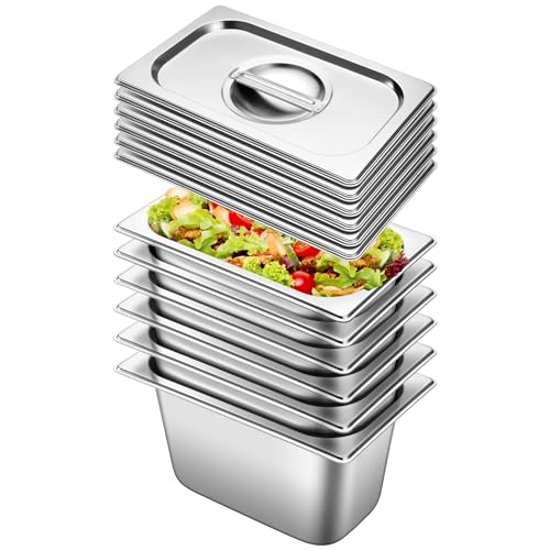 Hotel Pans With Lids 1/4 Quarter Size 6 Inch Stainless Steel Food Pans - color: 1/4 Size, size: 6" Deep