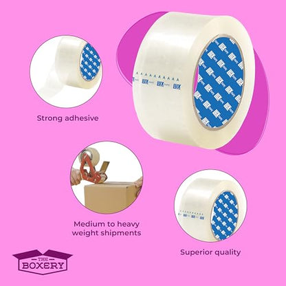 The Boxery 2" x 110 Yards Clear Packing Tape – 36 Roll Carton – Strong Industrial Grade Adhesive for Shipping, Moving & Packaging – Heavy Duty 2.2 Mil Box Sealing Tape - color: Clear, size: 2"x110 yds - 2.2 mil.