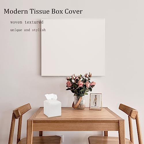 Tissue Box Cover PU Leather Tissue Holder Square Organizer Dispenser for Bathroom, Bedroom, Vanity Countertop, Office, Car, Griege