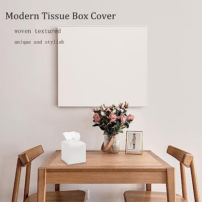 Tissue Box Cover PU Leather Tissue Holder Square Organizer Dispenser for Bathroom, Bedroom, Vanity Countertop, Office, Car, Griege