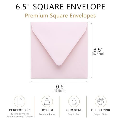 PONATIA 50 Pack Square Envelopes, Euro Flap Blush Pink Envelopes - color: Blush Pink