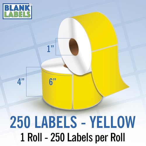 4" X 6" Direct Thermal Shipping Labels | Yellow | 1" Cores w/Perfs Easy Tear | Made in USA | Printing Label | 250 Labels | 250 Labels per Roll | 1 Rolls | Blank Labels - color: Yellow