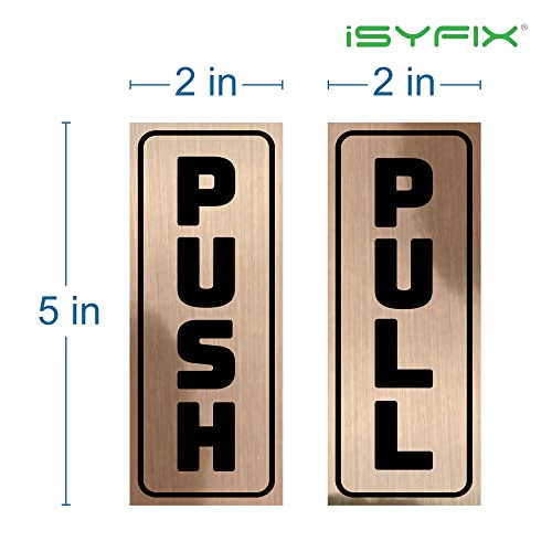 iSYFIX Push Pull Stickers Sign, 2x5 Inch, Black/Brushed Gold, 2 Pack - color: Black / Brushed Gold, size: Vertical 2x5