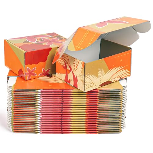 25 Pack Hawaiian Shipping Boxes For Small Business, 8x6x4 inches Colorful Dolphins Palm Trees Flowers Floral Cardboard Boxes For Packaging - color: Colorful Hawaiian, size: 8x6x4in