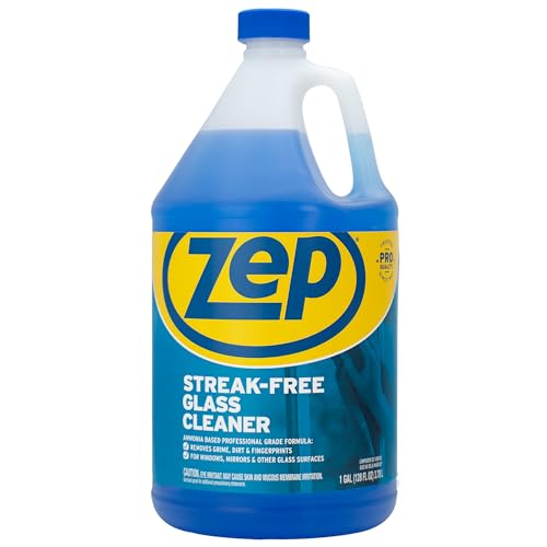 Zep Streak-Free Glass Cleaner - 1 Gallon (Case of 4) ZU1120128 - Professional Grade Formula that Cleans Dirt, Fingerprints, Grime, Smoke Haze, and Toothpaste on Windows, Mirrors, and Other Glass - size: 128 Fl Oz (Pack of 4)