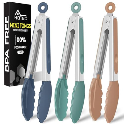HOTEC Small Silicone Kitchen Tongs 7-Inch Mini Serving Tongs, Set of 3 - color: Neutral-2