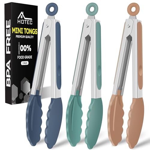 HOTEC Small Silicone Kitchen Tongs 7-Inch Mini Serving Tongs, Set of 3 - color: Neutral-2