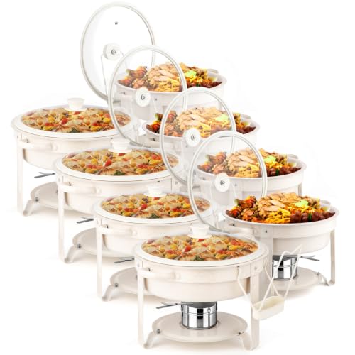 ROVSUN 6QT Chafing Dishes for Buffet 4 Pack, Maifanite-Coated Chafing Dish Buffet Set with Lid Holder for Party Wedding (8, White) - color: White