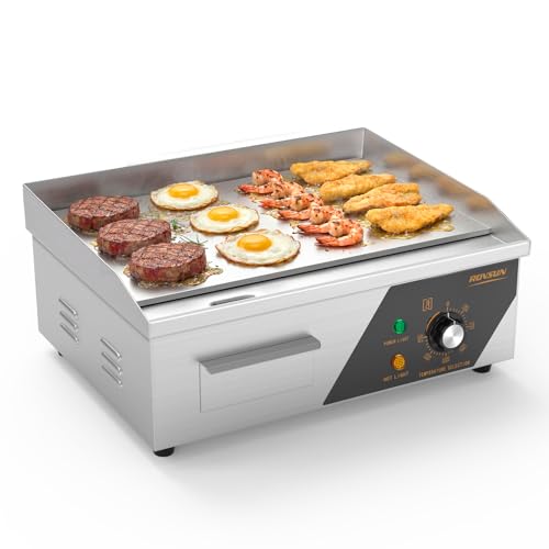 ROVSUN 18" Electric Countertop Flat Top Griddle, 1500W Electric Griddle, Teppanyaki Grill Stainless Steel with Adjustable Temperature Control 122°F-572°F for Commercial Home Restaurant, Plug - size: 18"