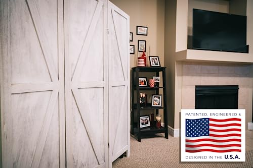 Premium Home 4-Panel Room Divider, Rustic White Barn Door K-Pattern Screen - color: Rustic White - K Pattern - 4 Panel