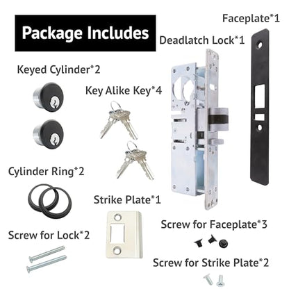elox Narrow Stile Aluminum Door Mortise Deadlatch Lock Double Keyed Cylinder & 4 Keys, Handing Reversible, 1-1/2" Backset, in Bronze Duronodic Finish - color: DU