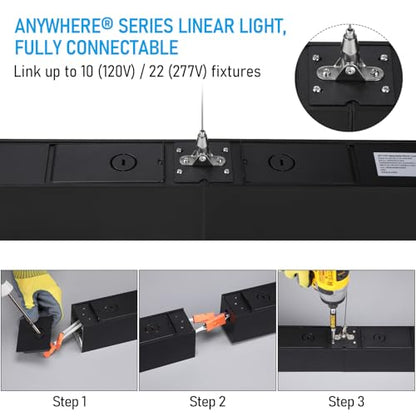 LEONLITE 2-Pack 4FT Linkable Anti Glare LED Linear Light, Louvered Lens