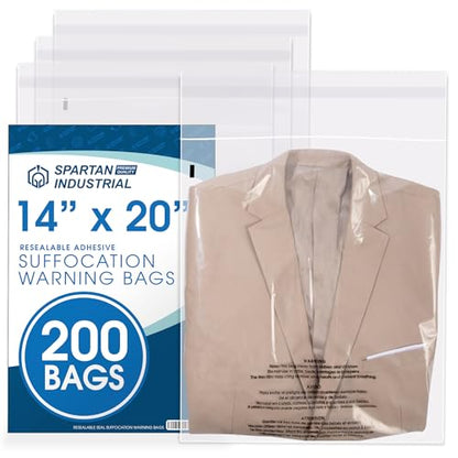 14” X 20” (200 Count) Self Seal Clear Poly Bags with Suffocation Warning - size: 14" X 20"