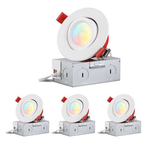 TORCHSTAR 4-Pack 3 Inch 2 Hour Fire Rated LED Recessed Light, Gimbal, 5CCT - size: 3 Inch