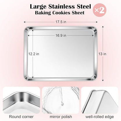 E-far Stainless Steel Baking Sheet, 18”x13” Cookie Sheet for Baking, 2PCS - size: 17.5"x13"