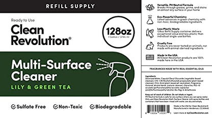 Clean Revolution Multi Surface Cleaner Refill Supply, Non-Toxic, Eco-Friendly & Plant-Based, Ready to Use, Lily & Green Tea, 128 Fl Oz (1 Gallon) - size: 128 Fl Oz (Pack of 1)