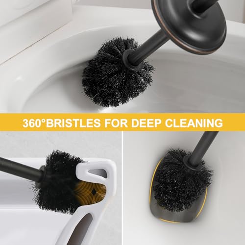 BESy Toilet Brush and Holder, Toilet Cleaner Bowl Set with Two Brush with Extra Long Handle, Durable Bristles Toilet Scrubber and Covered Holder, Drip-Proof Stainless Steel Oil Rubbed Bronze - color: Oil Rubbed Bronze