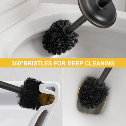 BESy Toilet Brush and Holder, Toilet Cleaner Bowl Set with Two Brush with Extra Long Handle, Durable Bristles Toilet Scrubber and Covered Holder, Drip-Proof Stainless Steel Oil Rubbed Bronze - color: Oil Rubbed Bronze