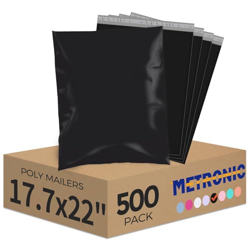 Metronic Large Poly Mailers 17.7x22” 500 Pack,Shipping Bags for Clothes,Strong Self Adhesive Shipping Envelopes for Small Business,Waterproof Mailing Envelopes Bulk for Packaging Black - color: Black, size: 17.7x22 500PC
