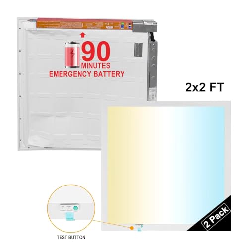 2x2 Flat Panel Light with Emergency Battery and Microwave Sensor - style: Emergency Battery&MV