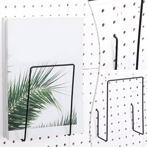 Blulu 4 Pcs Black Pegboard Magazines Holder Literature Display Mail File Holder Books Wall Organizer Pegboard Shelf Hooks Accessories for Display Exhibitions Trade Show Shelf Office Kitchens - color: Black
