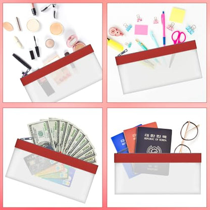 Clear Money Envelopes for Cash Cash Money Bag Pouch 7.6"x3.7" - color: Red