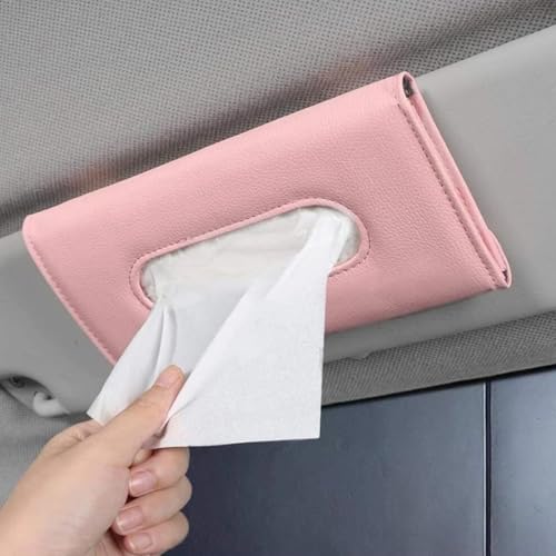 Car Visor Tissue Holder, Vehicle Sun Visor Napkin Hanging Case Holder with Ergonomic Take-Out Port, Automotive Interior Tissue Dispenser, Universal for SUV RV Lorry (Pink)